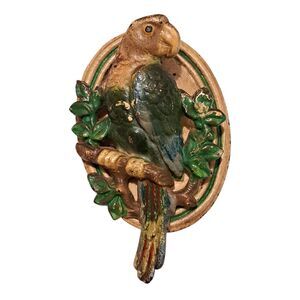 Vintage Hubley Cast Iron Door Knocker Parrot Multicolor Heavy